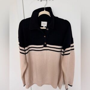 Reformation Brooklyn Cashmere Polo Sweater- Black and Cream Stripe